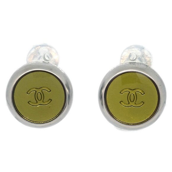 Chanel Button Earrings Clip-On Silver 99A - Picture 1 of 4